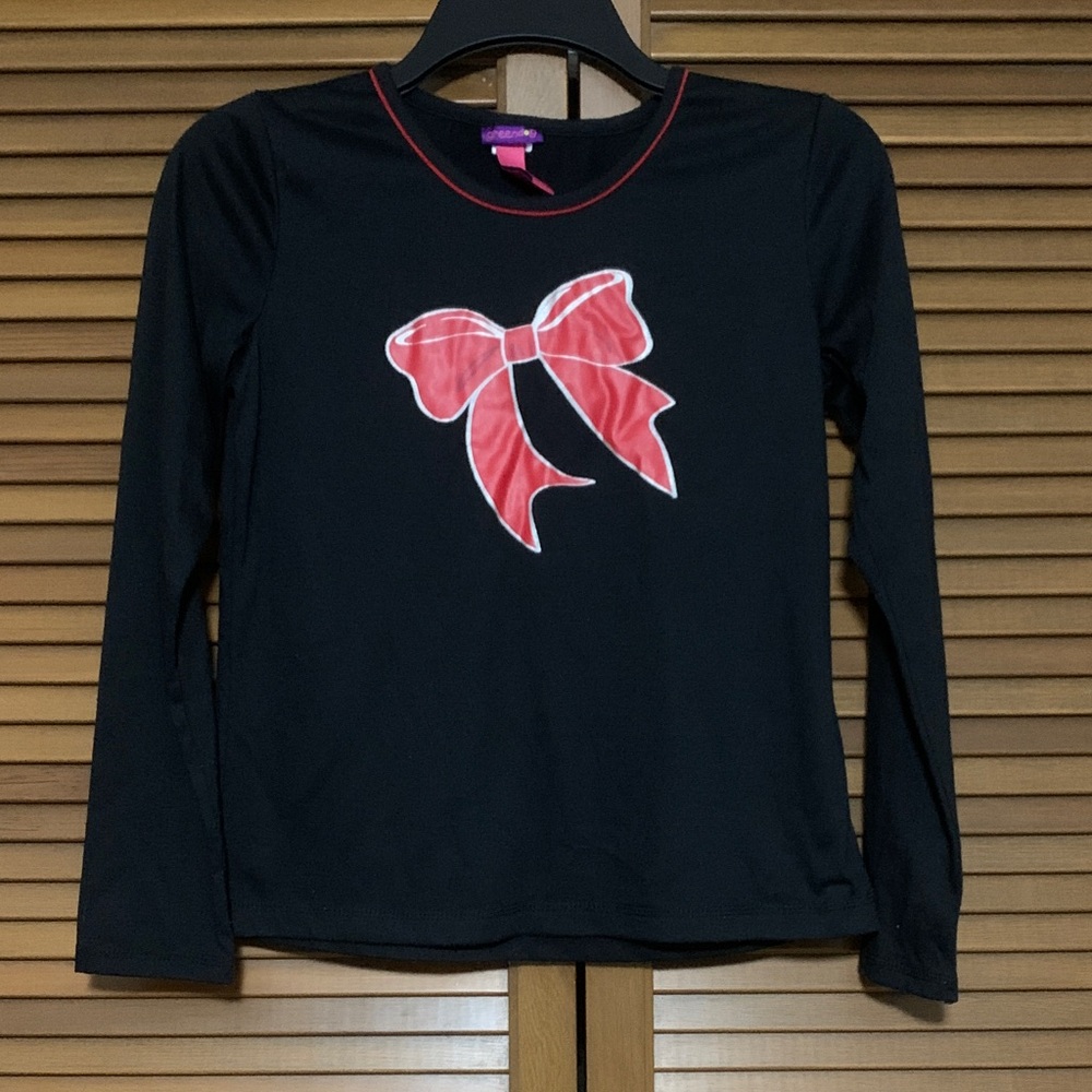 Greendog Girls Long Sleeve Black Bow Graphic T-shirt 14/16